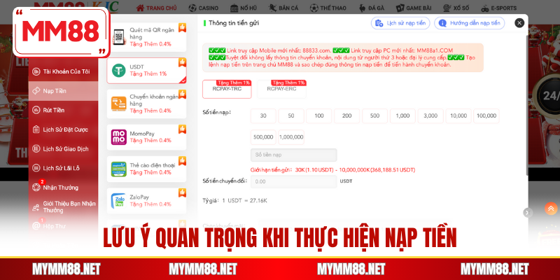 Lưu ý quan trọng khi thực hiện nạp tiền
