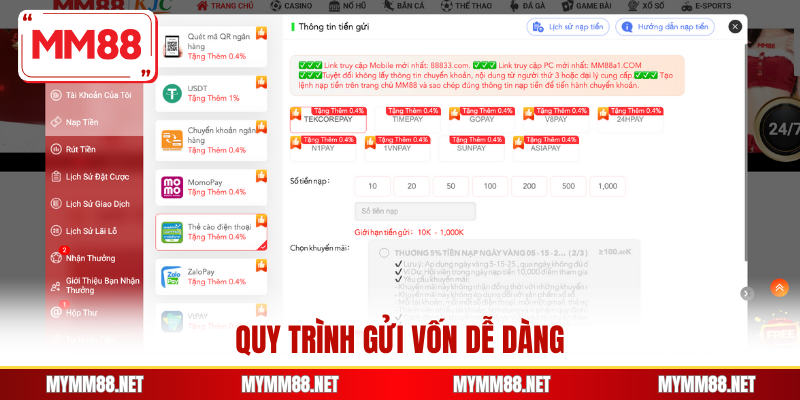 Quy trình gửi vốn dễ dàng